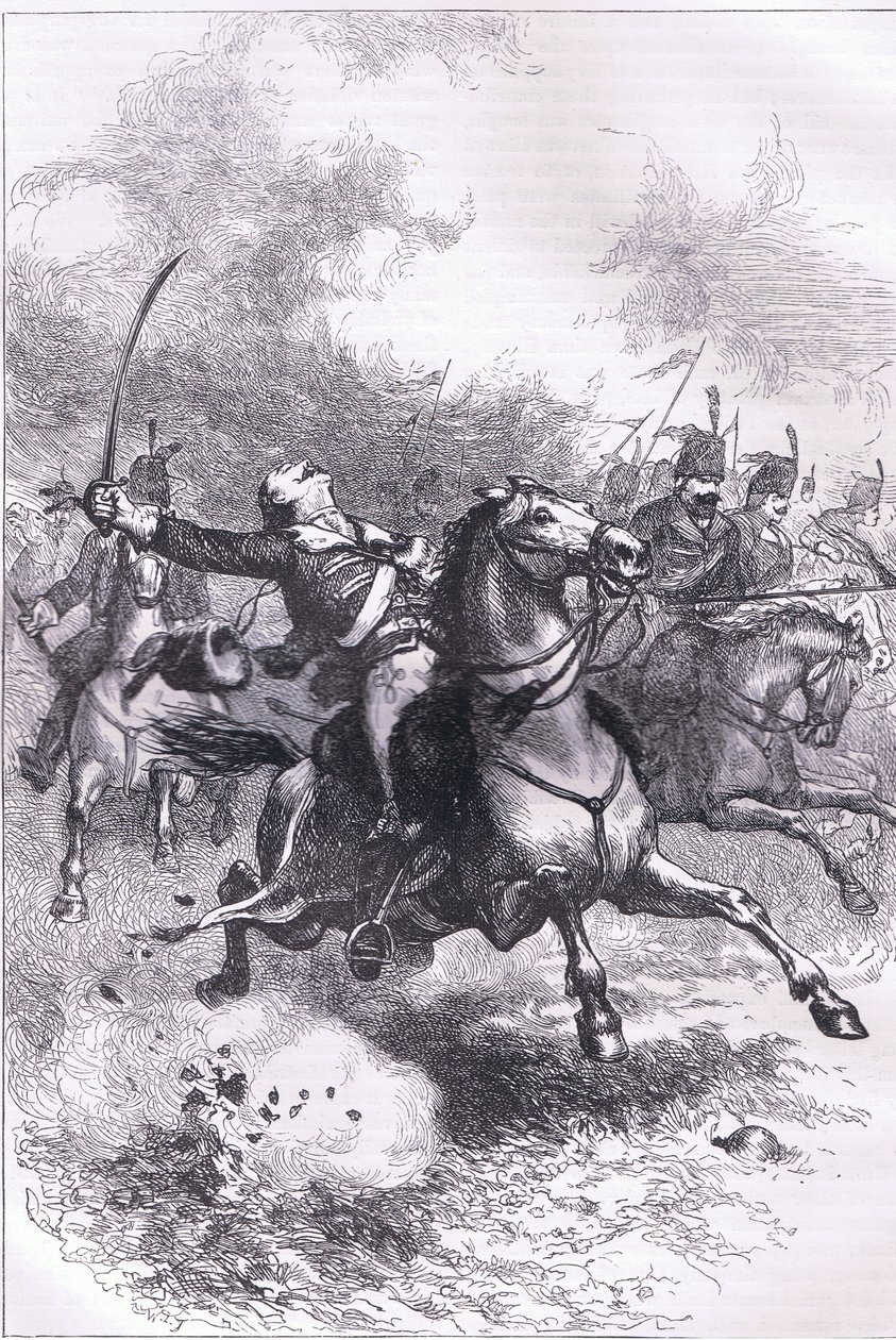 A carga da Pulaski, ilustração da História dos Estados Unidos de Cassell publicada por Cassell, Petter & Galpin, c.1900 (litho) de American English school