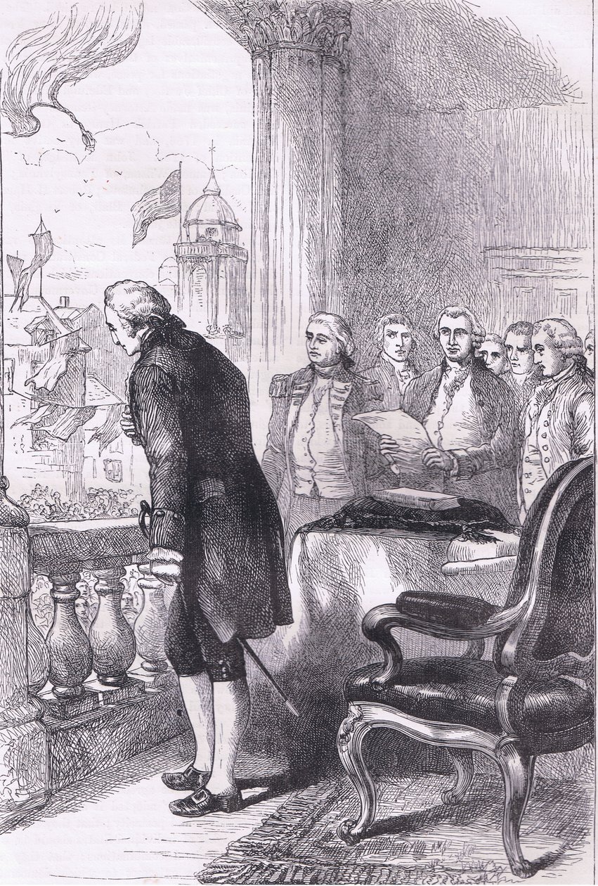 A instalação de Washington, ilustração de Cassells History of the United States publicada por Cassell, Petter & Galpin, c.1900 (litho) de American English school