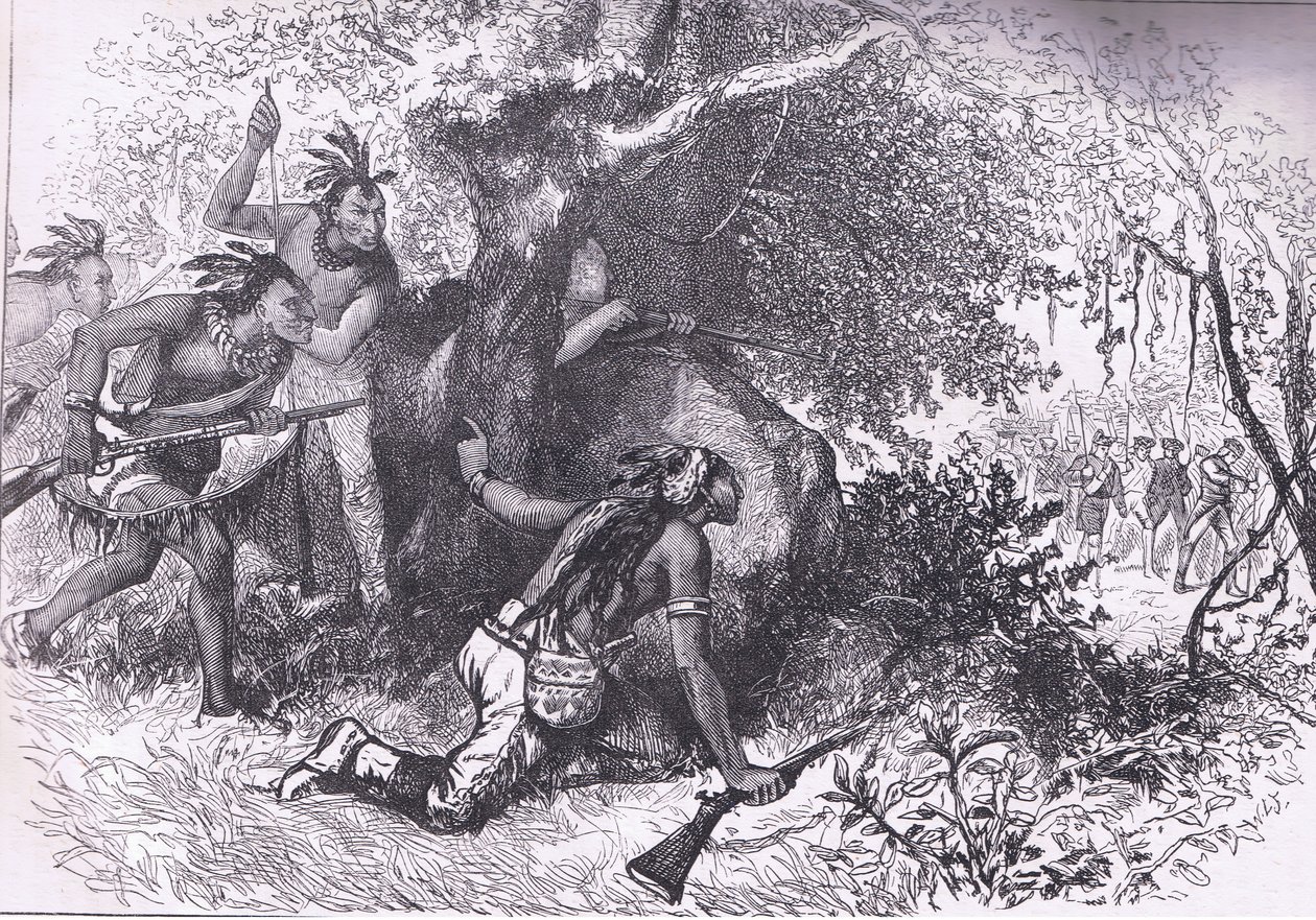 Traição dos Cherokees 1760, ilustração de Cassell History of the United States publicada por Cassell, Petter & Galpin, c.1900 (litho) de American English school
