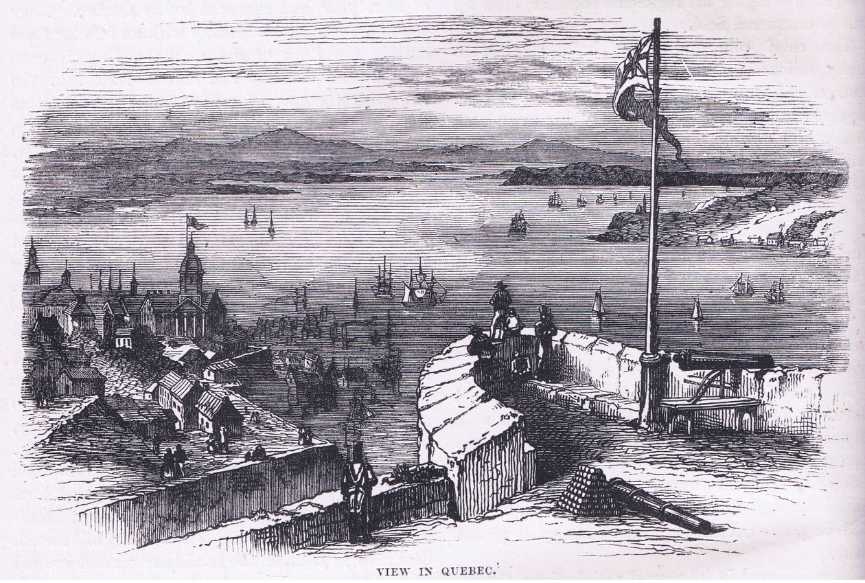 Vista em Quebec, ilustração de Cassells History of the United States publicada por Cassell, Petter & Galpin, c.1900 (litho) de American English school
