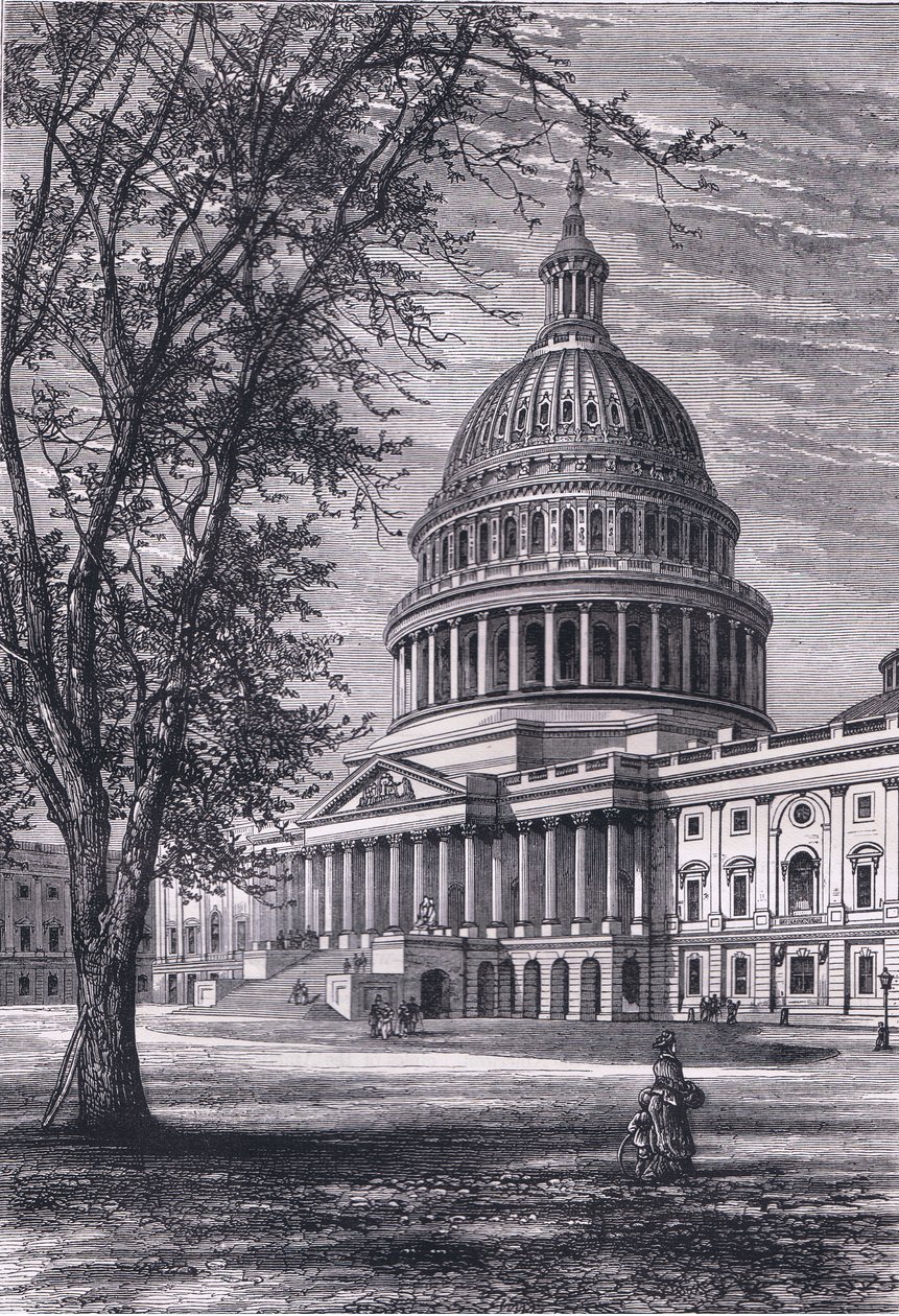 Vista do Capitólio, Washington, ilustração de Cassell History of the United States publicada por Cassell, Petter & Galpin, c.1900 (litho) de American English school