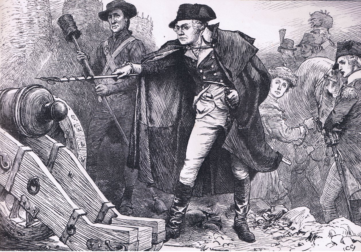 Washington no cerco de Yorktown, ilustração de Cassells History of the United States publicada por Cassell, Petter & Galpin, c.1900 (litho) de American English school
