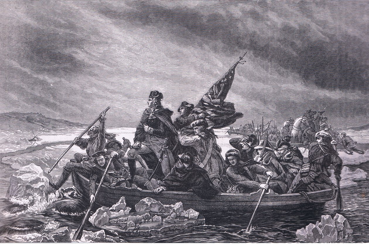Washington crossing the Delaware, ilustração de Cassells History of the United States publicada por Cassell, Petter & Galpin, c.1900 (litho) de American English school
