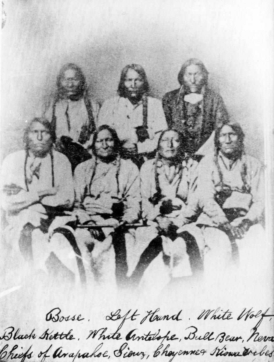 Bosse, mão esquerda, lobo branco, chaleira preta, antílope branco, urso de Bull, Neva: chefes de Arapahoe, Soiux, tribos Cheyenne e Kiowa, c.1860-68 de American Photographer
