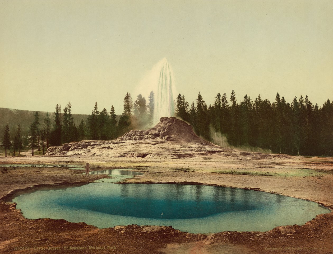 Castle Geyser, Parque Nacional de Yellowstone, c.1898 (fotocrom) de American Photographer