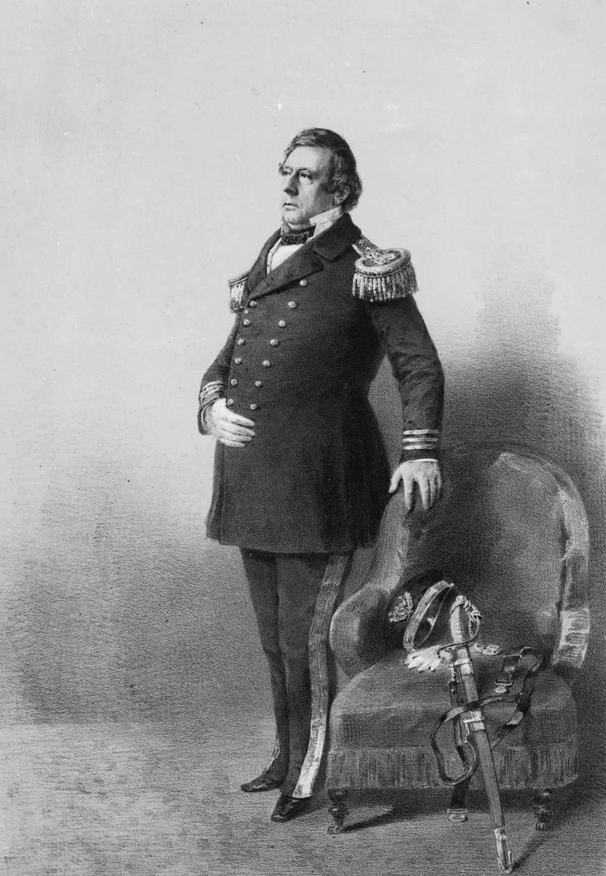 Comodoro Matthew Calbraith Perry, gravado por Wilhelm Heine, c.1856 (litografia) de American Photographer