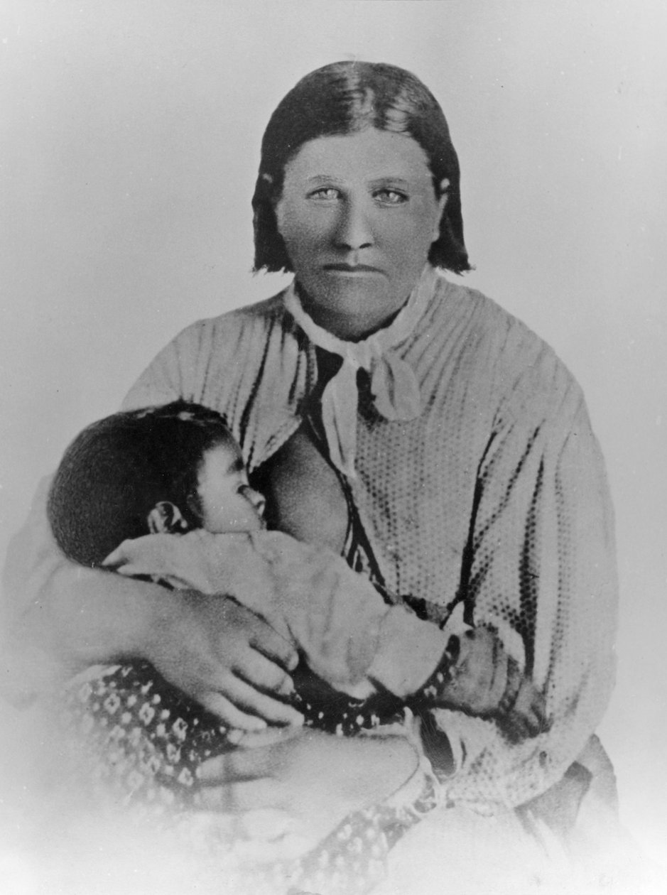 Cynthia Ann Parker com sua filha Prari Flower, c.1861 (foto a p/b) de American Photographer
