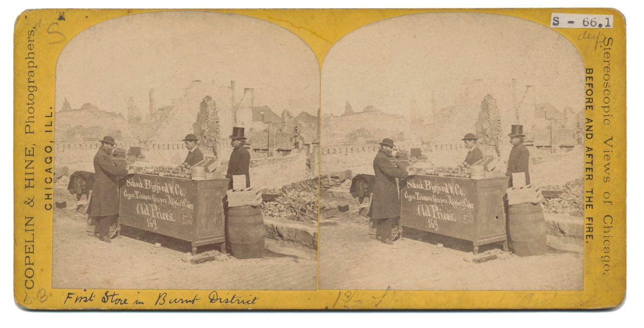 Primeira loja no distrito queimado, 1871 de American Photographer