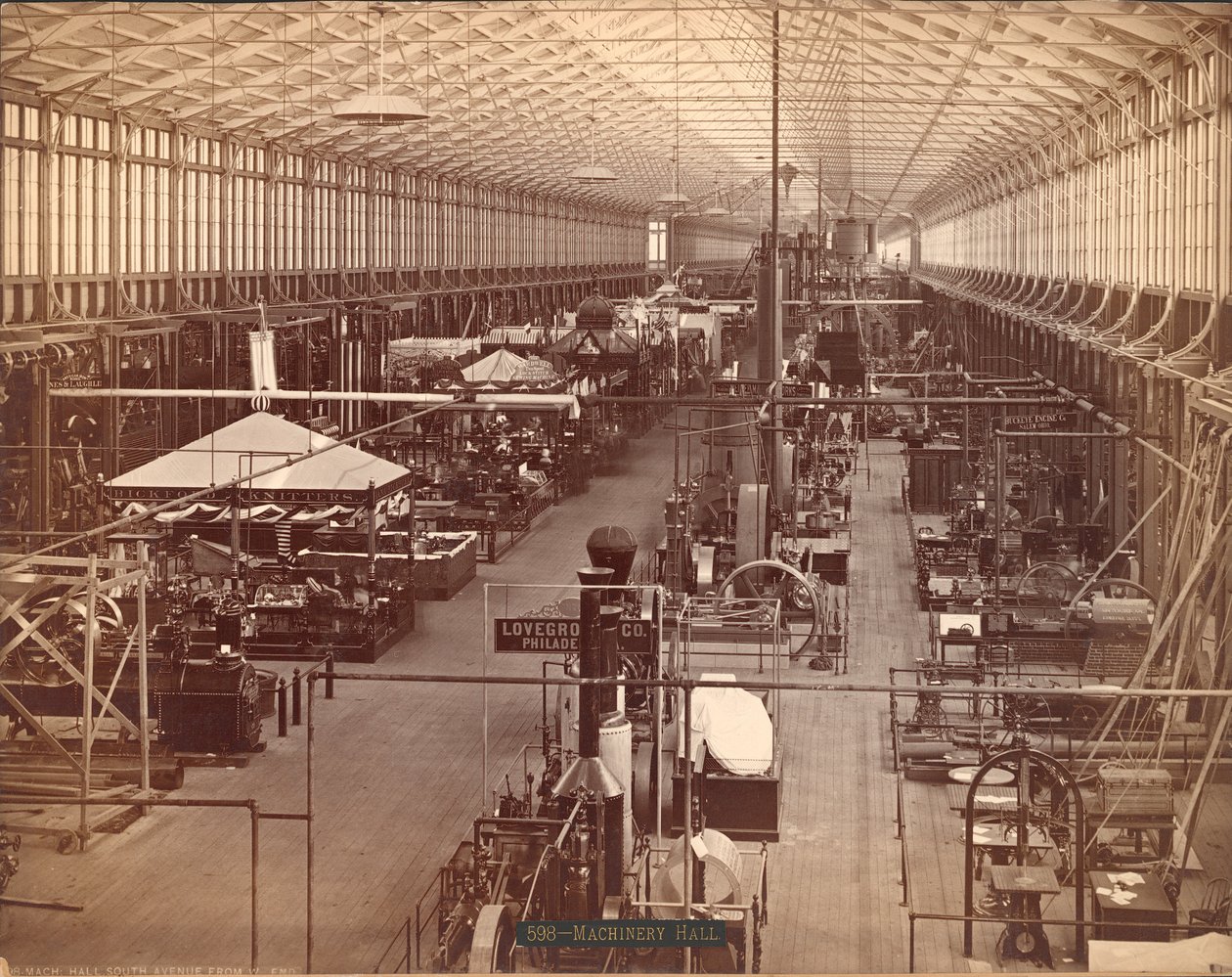 Hall de Máquinas, South Avenue, Exposição Internacional do Centenário da Filadélfia, 1876 (impressão de albúmen de prata) de American Photographer