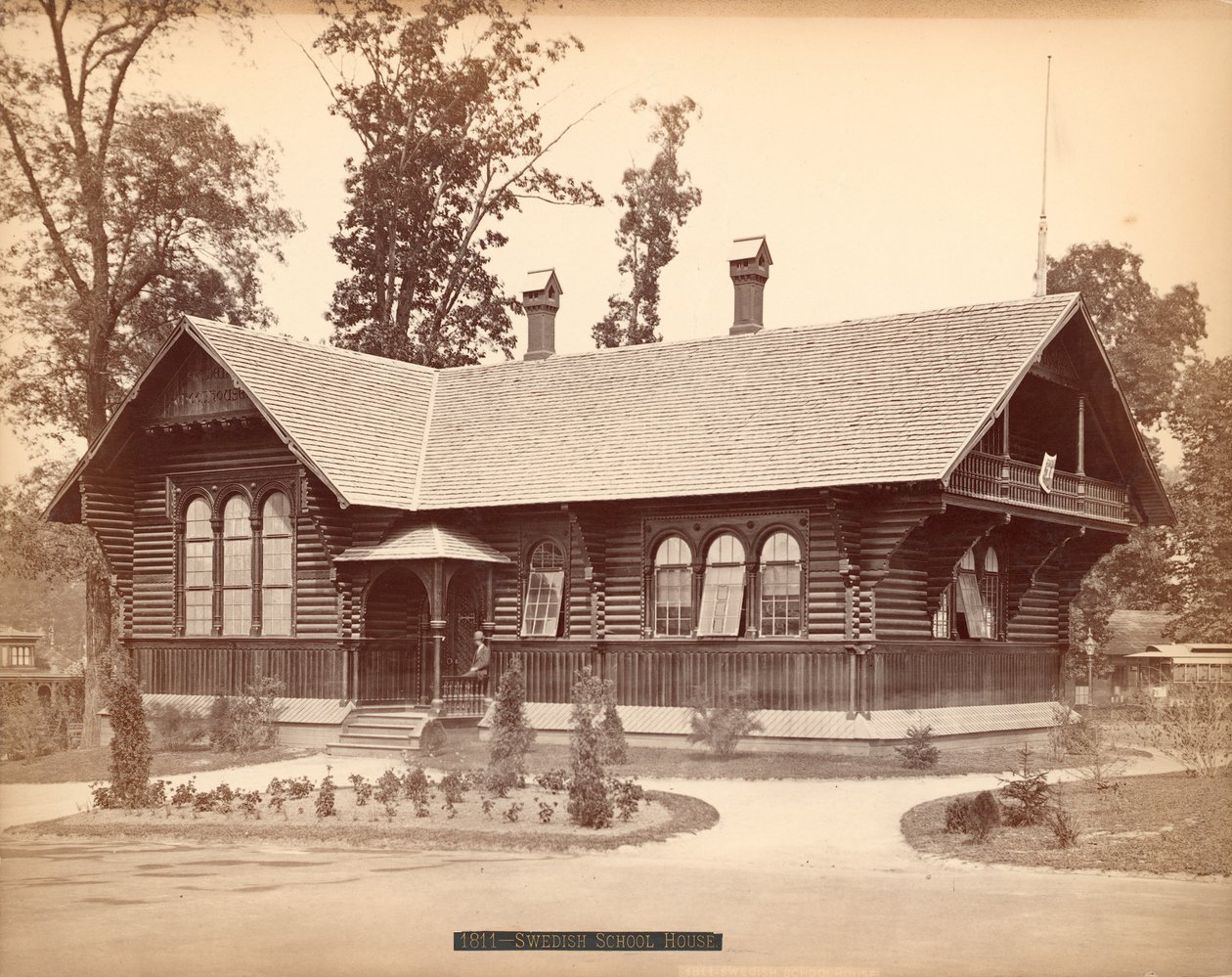 Casa da Escola Sueca, Exposição do Centenário, Filadélfia, 1876 (impressão de albúmen de prata) de American Photographer