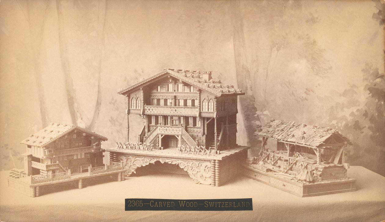 Chalés suíços, modelos esculpidos, Exposição Internacional do Centenário da Filadélfia, 1876 (estampa de albúmen de prata) de American Photographer