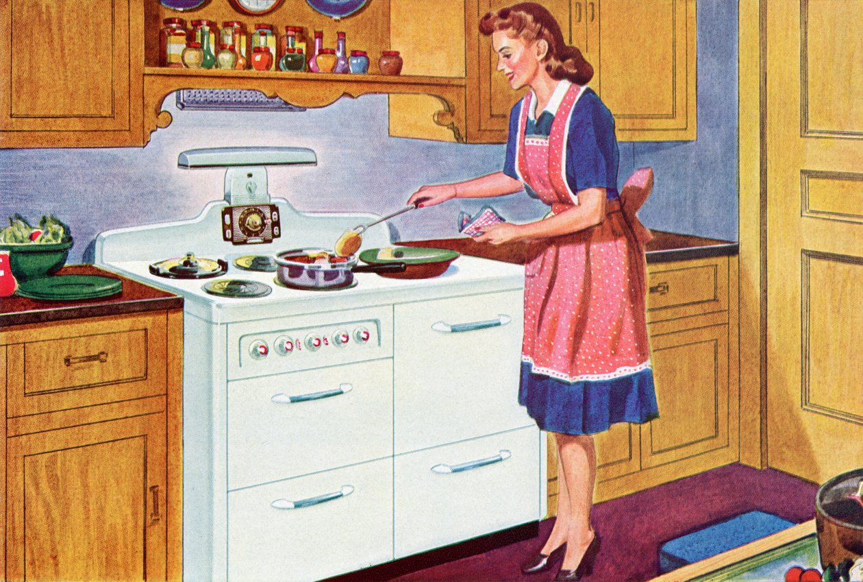Jantar de Cozinha Caseira na Cozinha dos Seus Sonhos de 1940 de American School