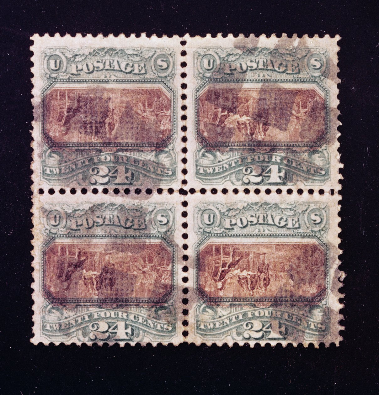 Assinatura de 24 centavos do bloco de Declaração de Independência de quatro, 1869 de American School
