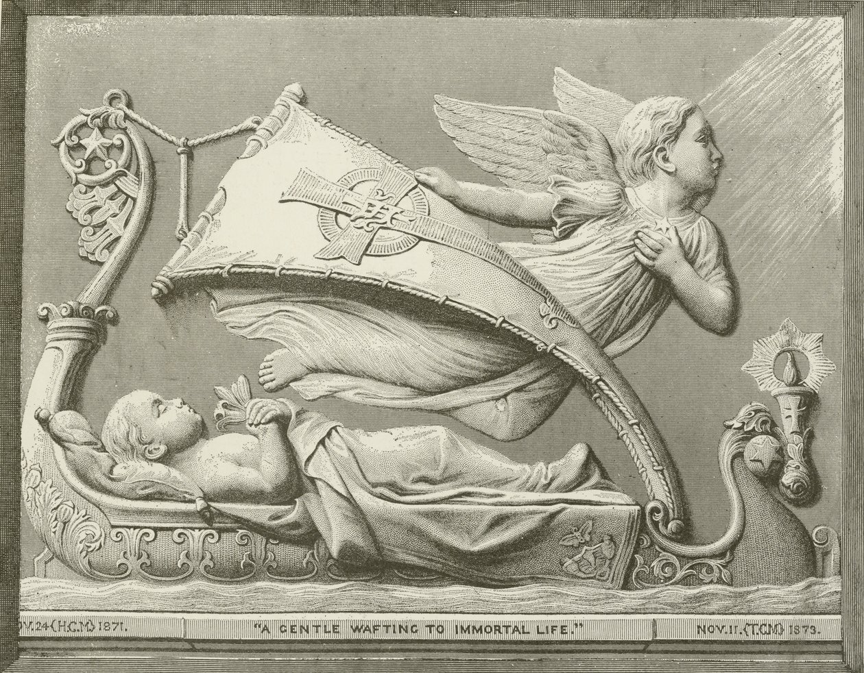 "A Gentle wafting to Immortal Life", da escultura de F. M. Miller (gravura) de American School