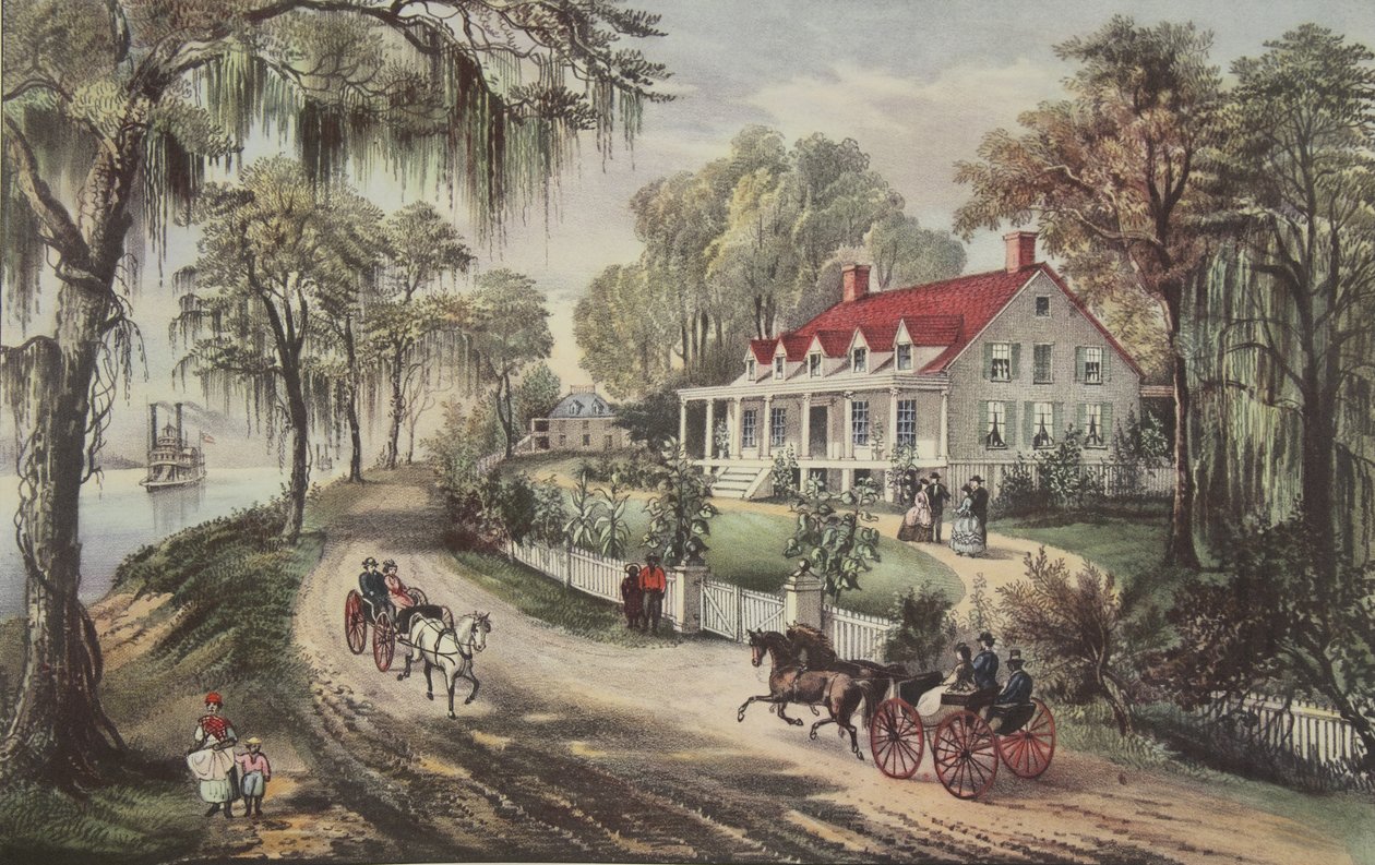 Uma casa no Mississippi, pub. 1871, Currier & Ives de American School