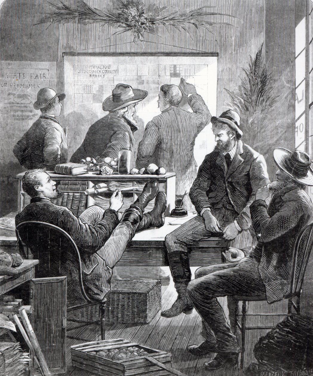 Um escritório de terra do Kansas, de &39;Harper&39;s Weekly&39;, 11 de julho de 1874 de American School