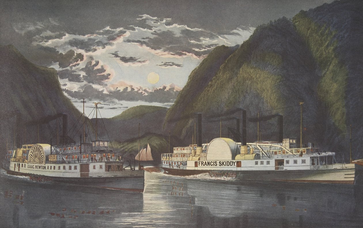 Uma noite no Hudson - Através da luz do dia, pub. 1864, Currier & Ives de American School