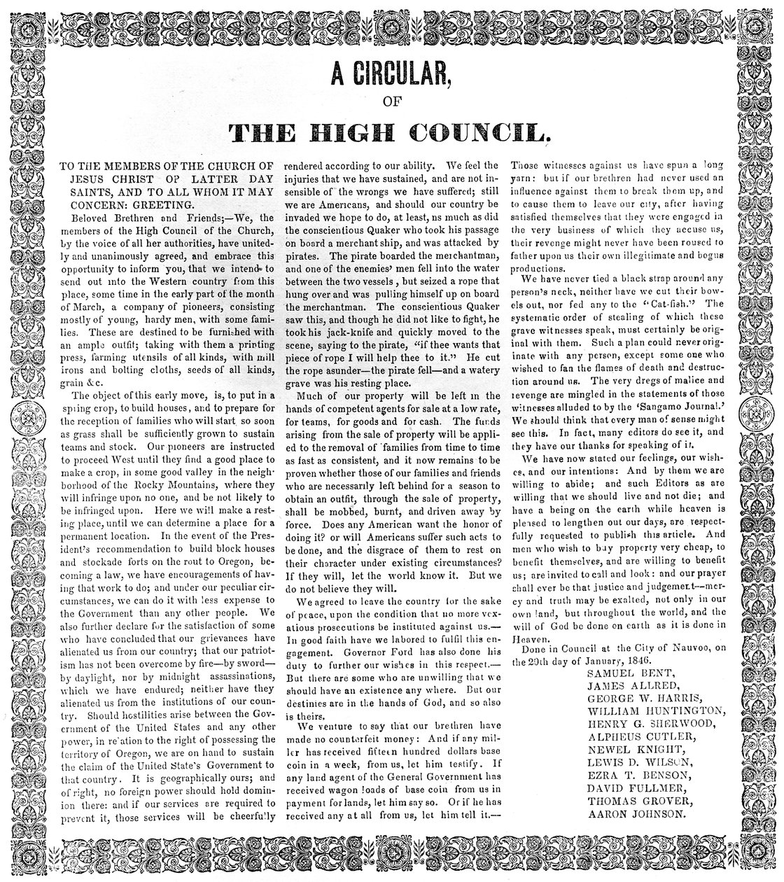 Uma circular do Alto Conselho da Igreja de Jesus Cristo dos Santos dos Últimos Dias, 1846 (impressão) de American School