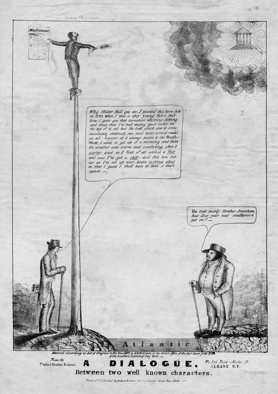 Um diálogo entre dois personagens bem conhecidos, publicado por HR Robinson, Nova York, 1837 de American School