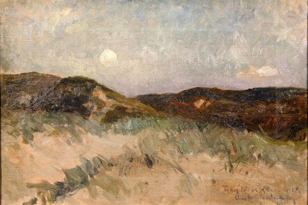 Uma paisagem ao anoitecer, c.1870 (óleo sobre tela) de American School