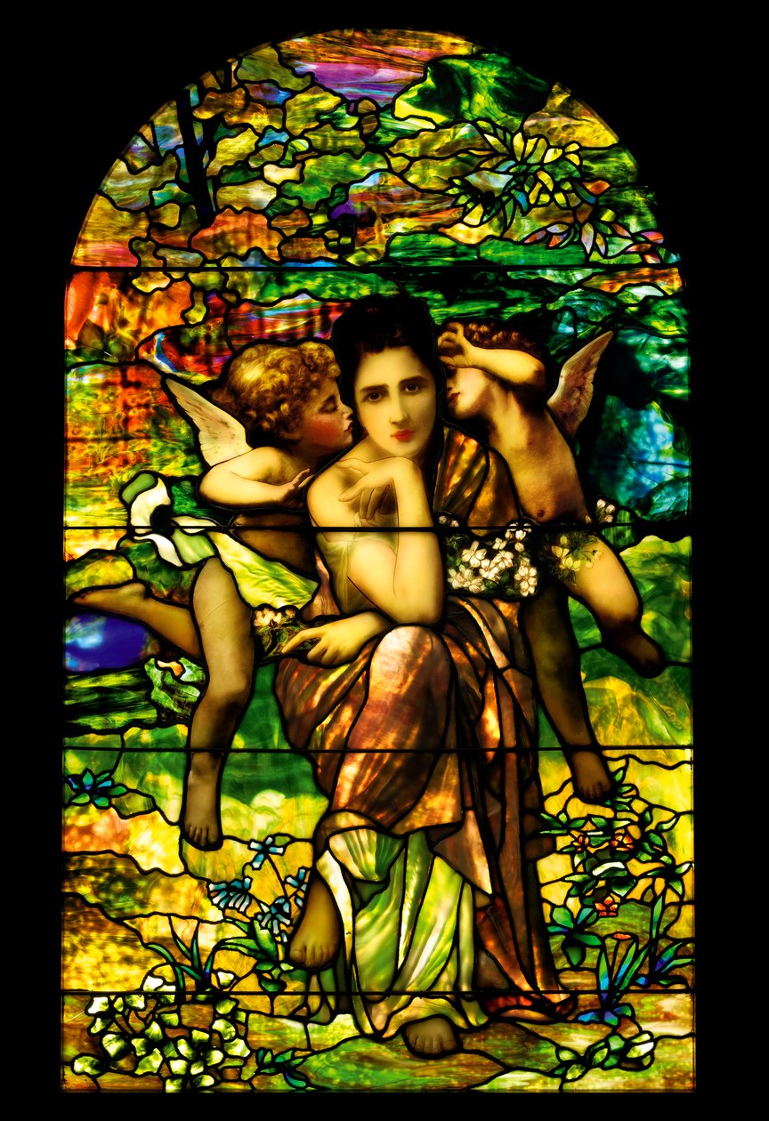 Uma janela de vidro favrile com chumbo e banhada, c.1895 de American School