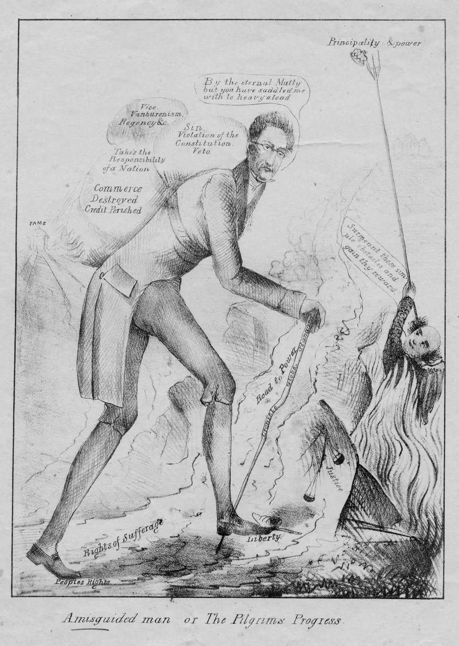 Um homem mal orientado, ou, Os peregrinos progridem, c.1832 de American School