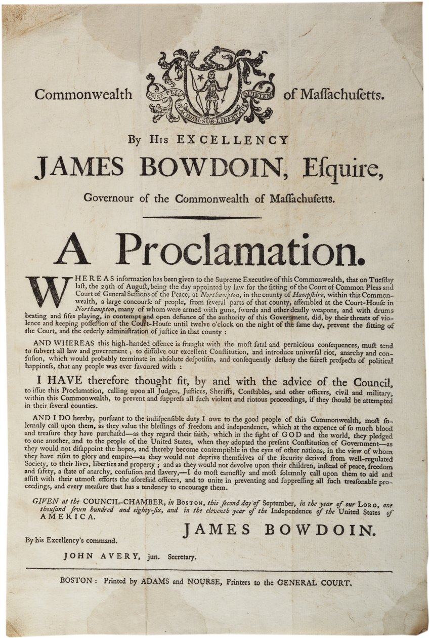 Uma proclamação, 2 de setembro de 1786 de American School