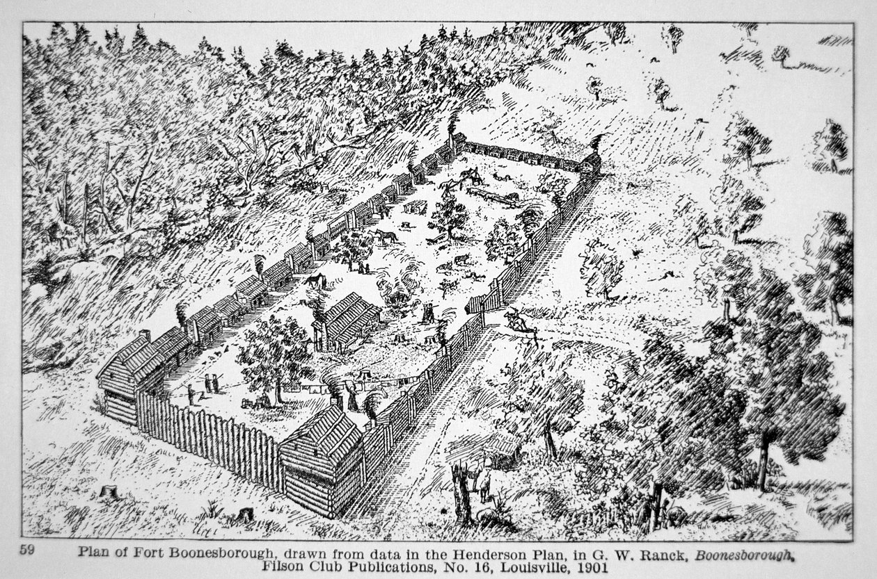 Uma vista de Fort Boonesborough no Kentucky de American School