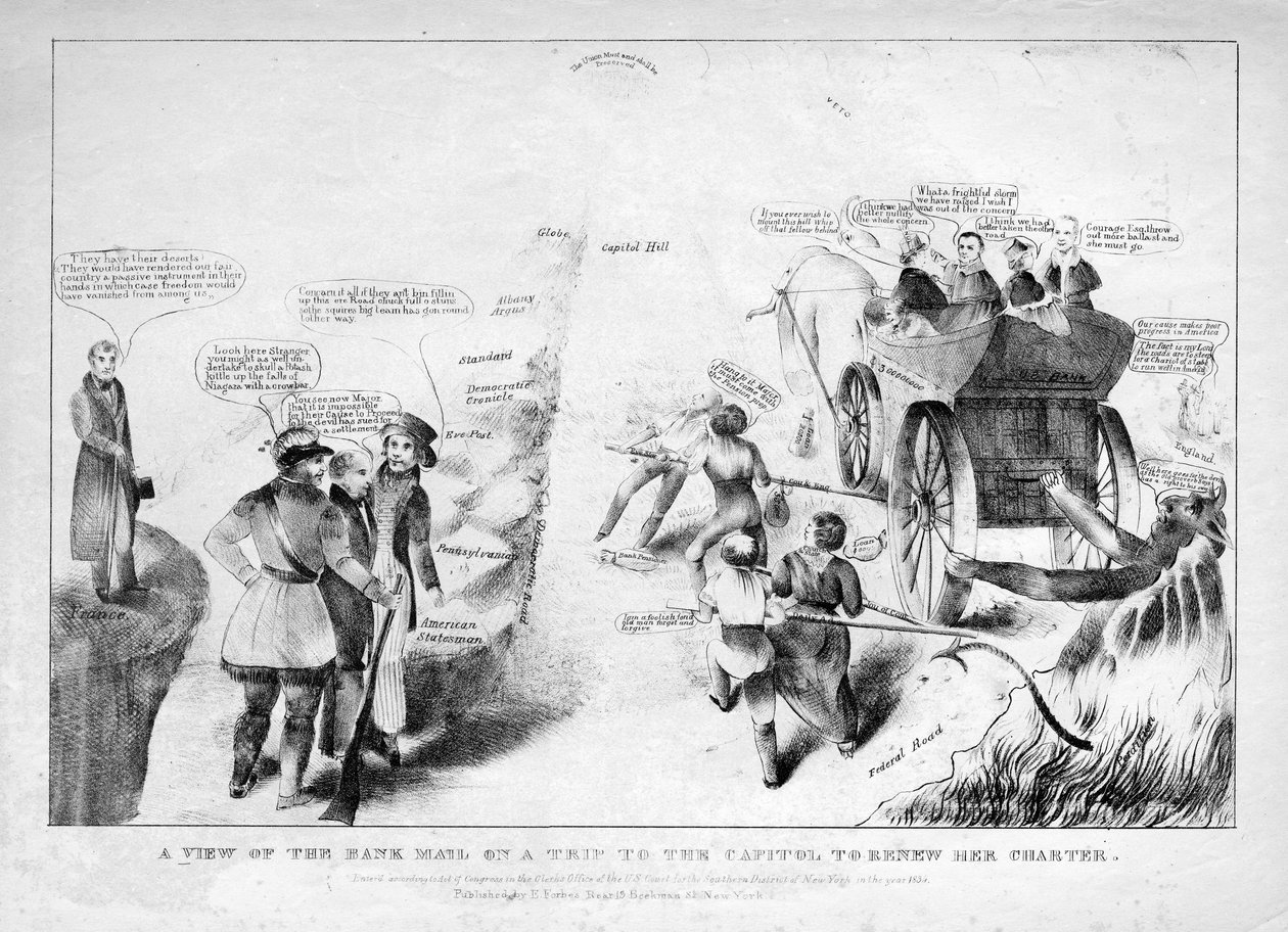 Uma visão do correio bancário em uma viagem ao Capitólio para renovar sua carta patente, 1834 de American School