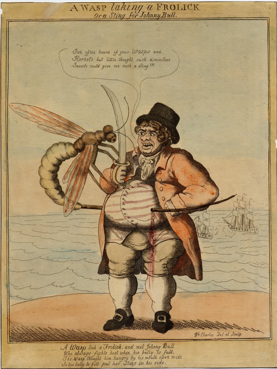 Uma vespa tomando um frolick, 1813 (gravura colorida à mão) de American School