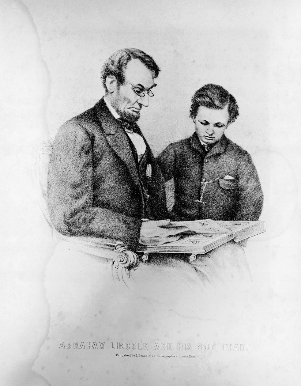 Abraham Lincoln (1809-65) e seu filho Thad (1853-71) de American School