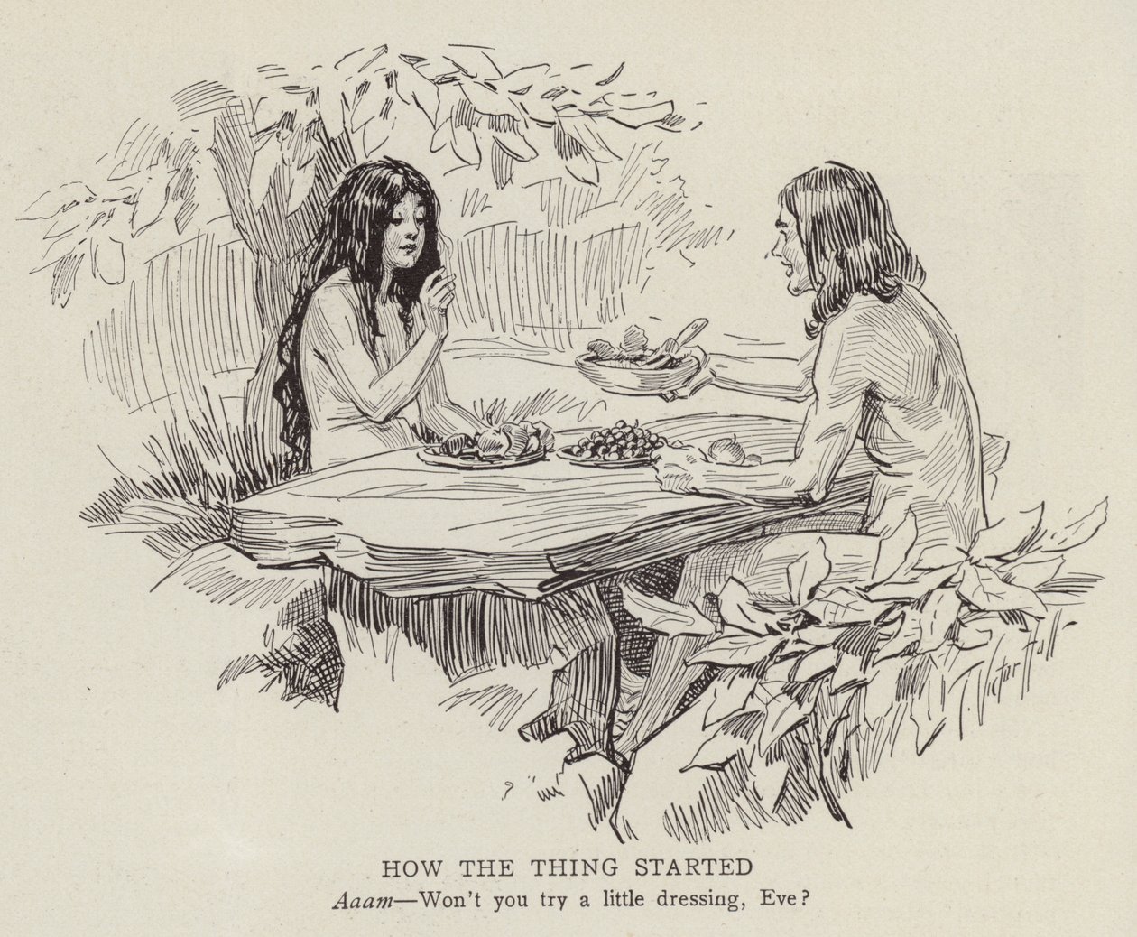Adão e Eva no jardim do Éden (litografia) de American School