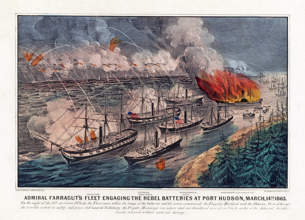 Frota do Almirante Farragut a atacar as Baterias Rebeldes em Port Hudson, 14 de Março de American School