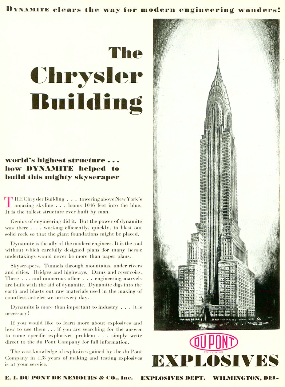 Anúncio com o The Chrysler Building, da revista DuPont, maio de 1930 de American School