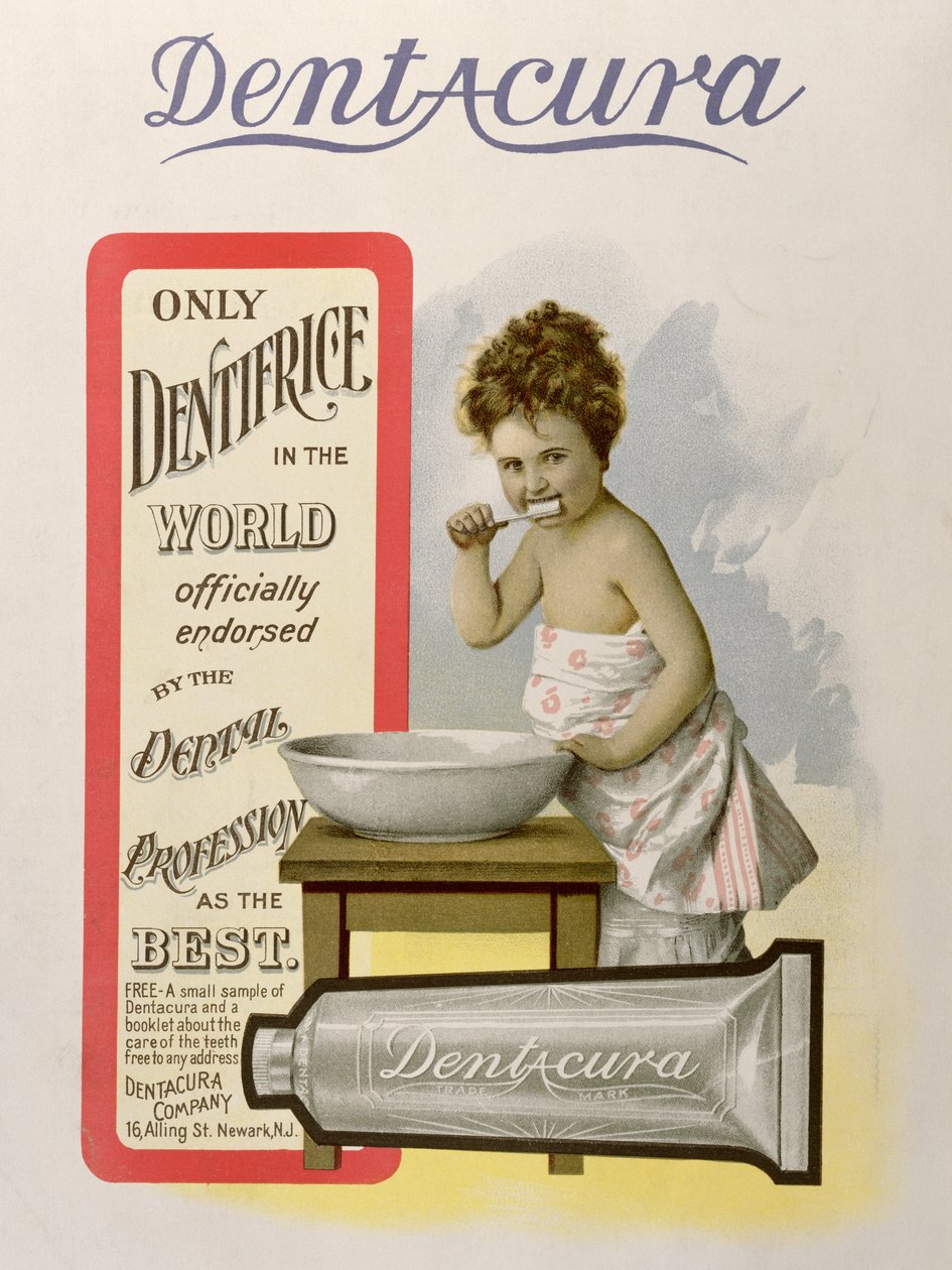 Propaganda para Dentacura Dentifrice, da revista Theatre Magazine, Inglaterra, 1901 de American School