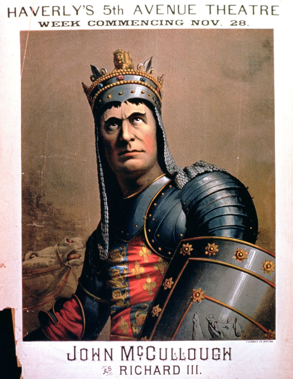 Anúncio de John McCullough como Richard III no Haverlys 5th Avenue Theatre, em Nova York de American School