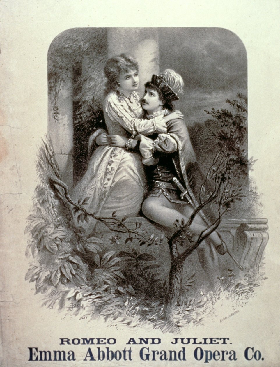 Anúncio para Romeu e Julieta, estrelado por Emma Abbott, Grand Opera Company de American School