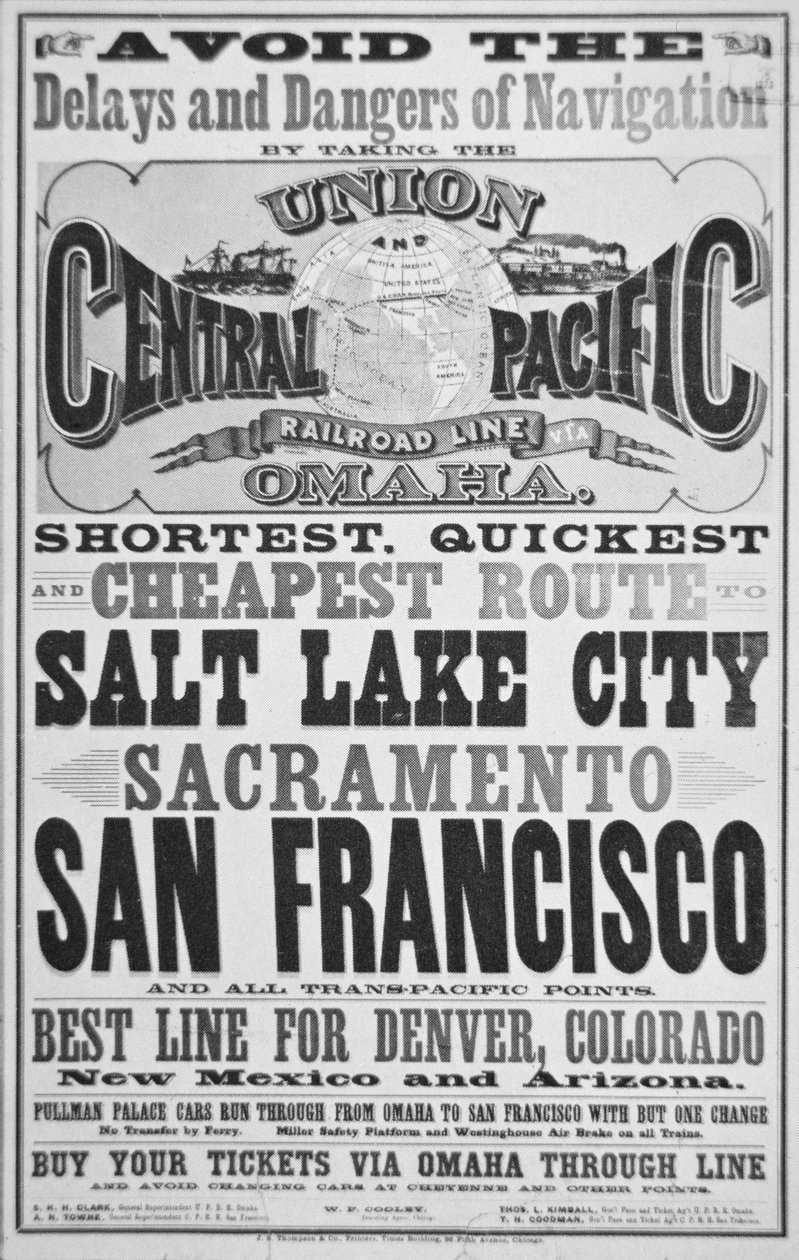 Anúncio para a Union e Central Pacific Railroad Line, c.1870 (litho) de American School