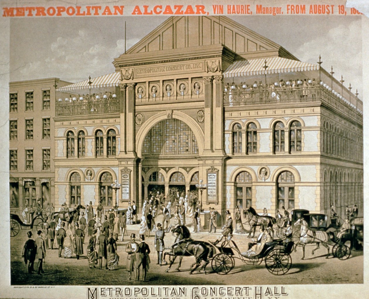 Anúncio para o Metropolitan Alcazar Concert Hall, em Nova York de American School