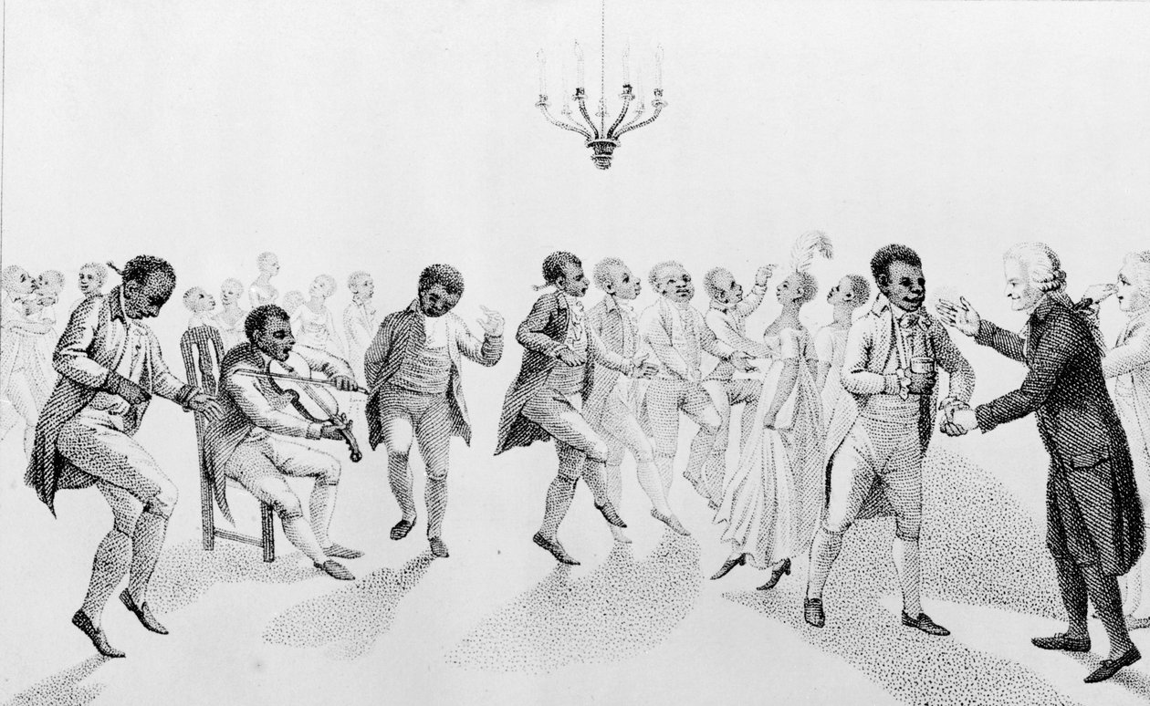 Afro-americanos em um baile com o governador John Hancock (1737-93) de The Echo, com outros poemas de Richard Alsop (1761-1815) 1807 de American School