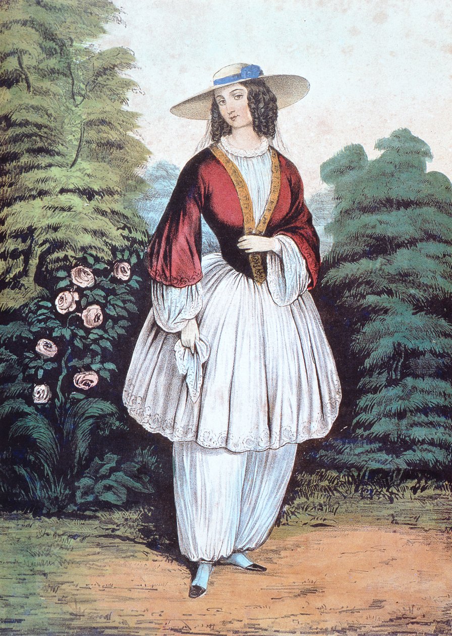 Amelia Jenks Bloomer vestindo o traje 