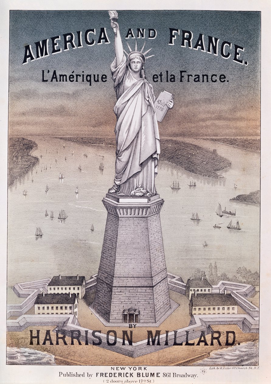 América e França, partitura para música sobre a Estátua da Liberdade de Harrison Millard (1830-95) de American School
