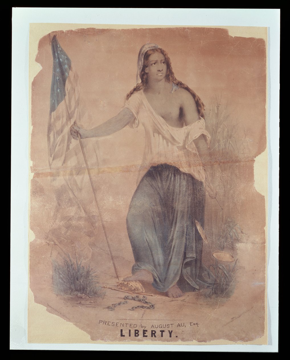 Cartaz da guerra civil americana representando a liberdade, gravada por Hoffmann, 1870 de American School