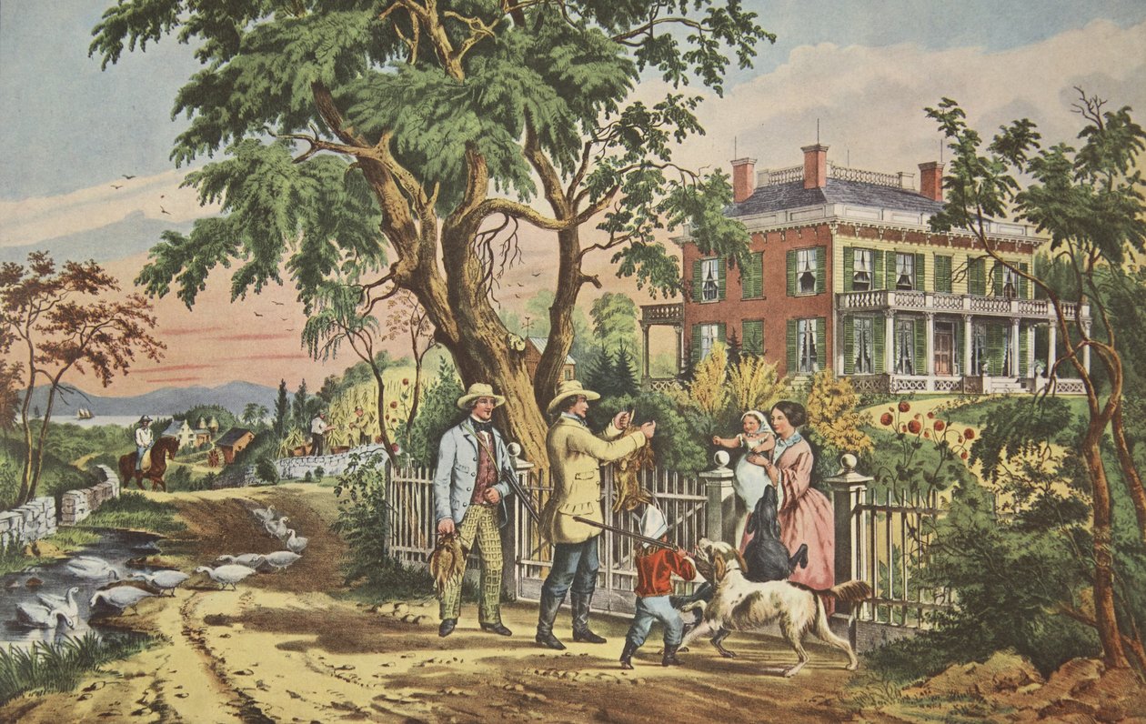 American Country Life - Outubro Tarde, pub. 1855, Currier & Ives de American School