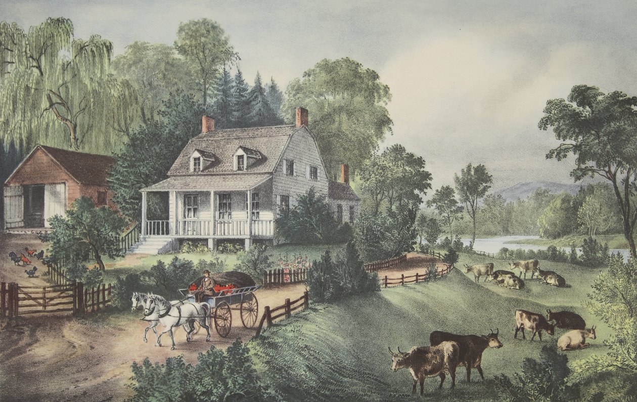 Homestead americano - verão, bar. 1868, Currier & Ives de American School