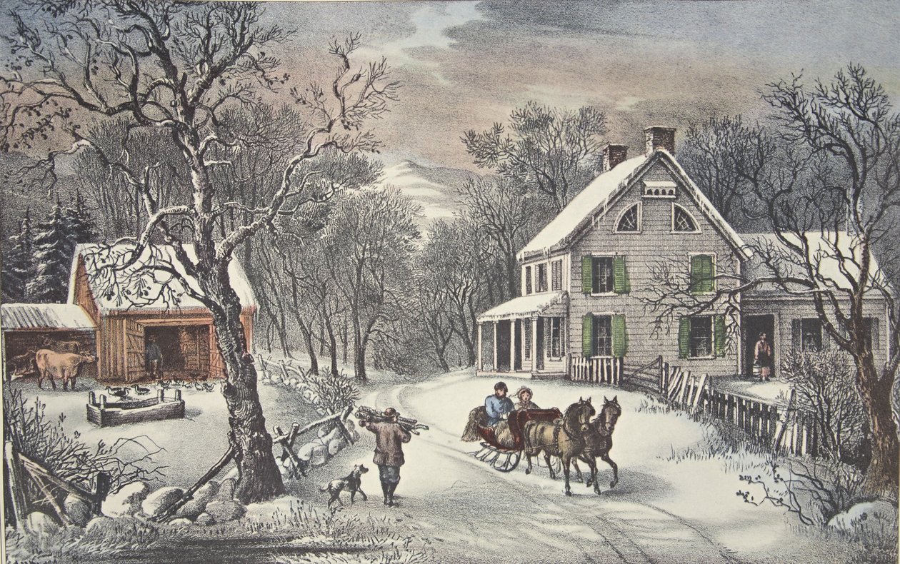 Herdade americana - inverno, bar. 1868, Currier & Ives de American School