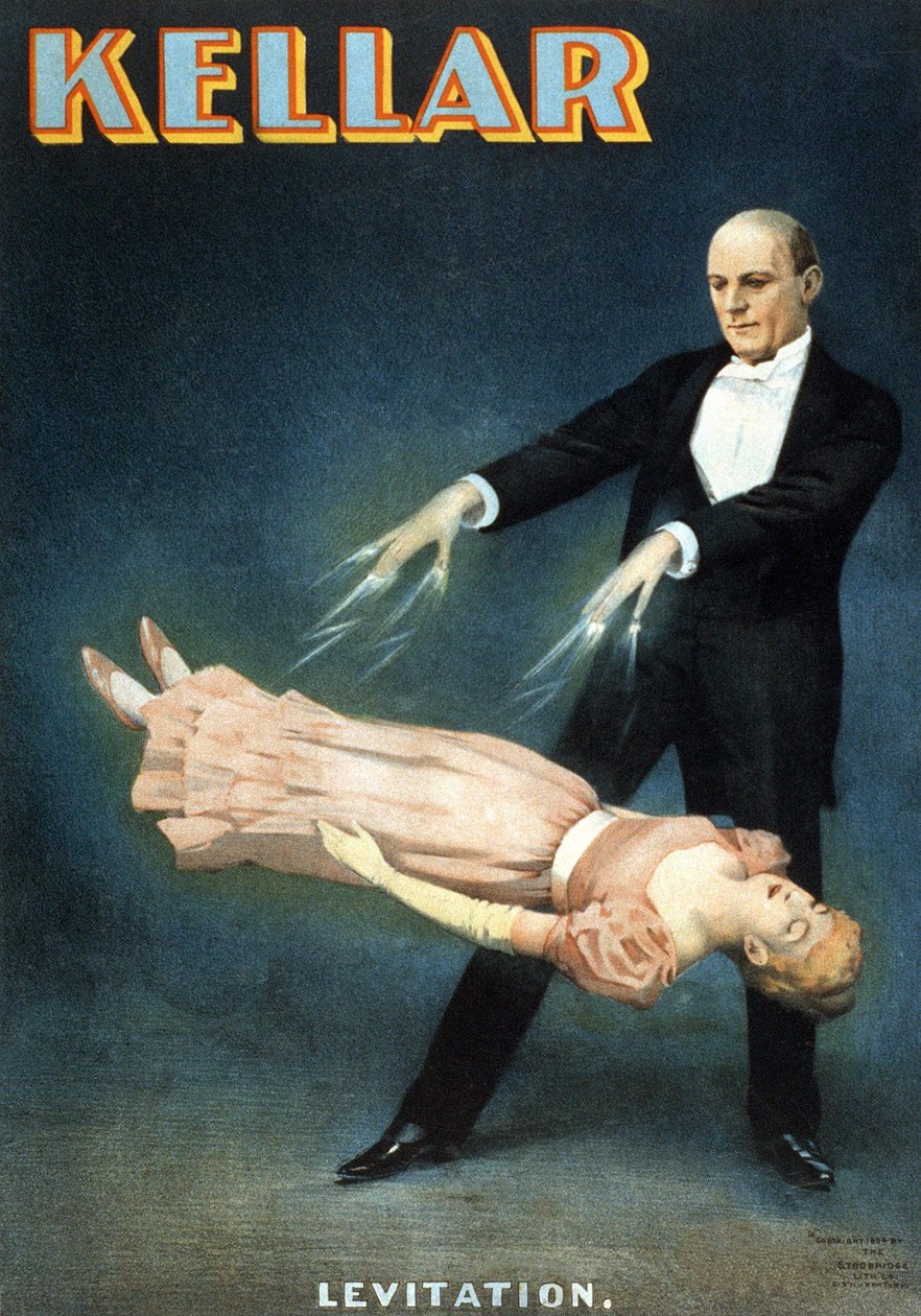 Cartaz americano para o show do mágico Harry Kellar (1849 - 1922): "Levitação". de American School