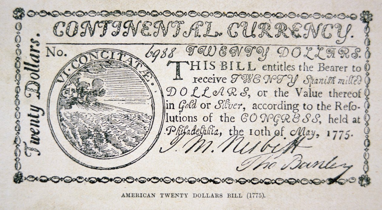 nota americana de 20 dólares de 1775 (litho) de American School