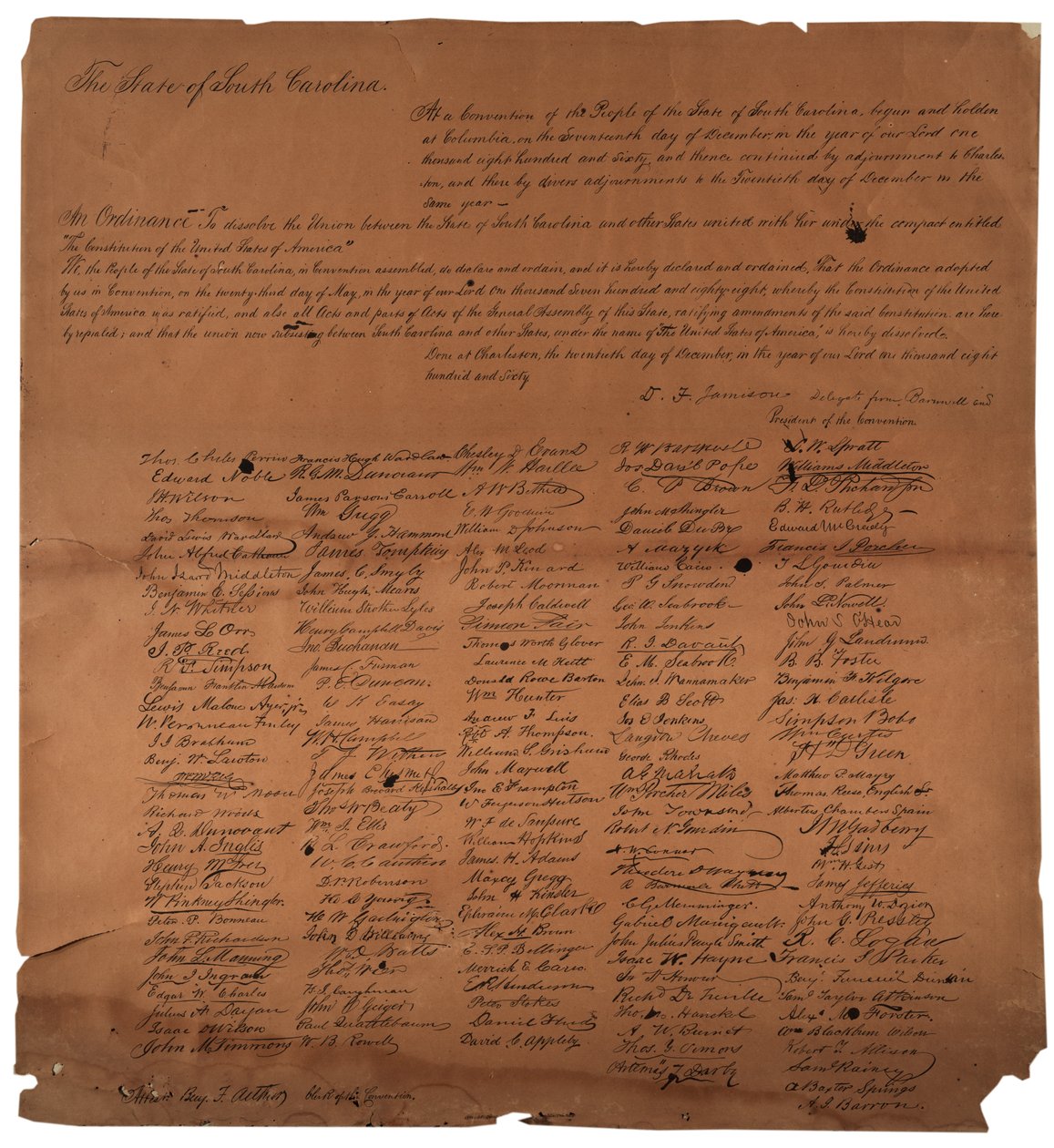 Um decreto para dissolver a união entre o Estado da Carolina do Sul, em 20 de dezembro de 1860, impresso em 1861 de American School