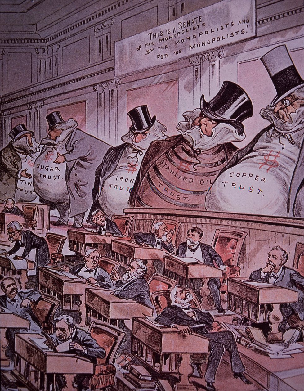 Desenho animado anti-trust dos "chefes no Senado". de American School